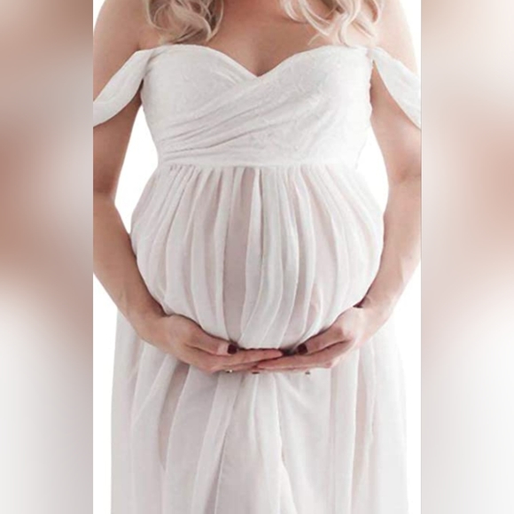 Great Photoshoot Maternity Dress Off the Shoulder Chiffon Long Gown XL - Picture 3 of 12